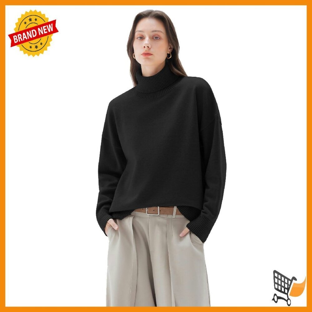 Cashmere Blend Oversized Turtleneck Pullover Sweater Women's Size M